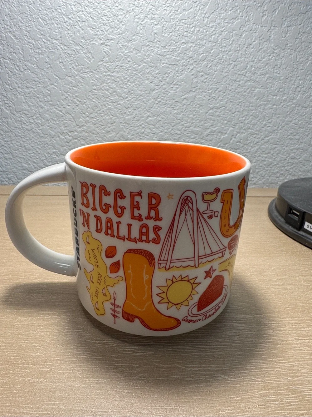Starbucks  White Dallas Ceramic Coffee Mug with Orange and Yellow Design